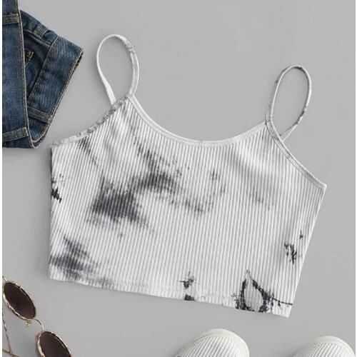 Women Fashion Tie dye Print Tank Top Vest Summer Sleeveless Sexy Crop Tops Ribbed Knitted Tunic Leisure Basic Bra Top