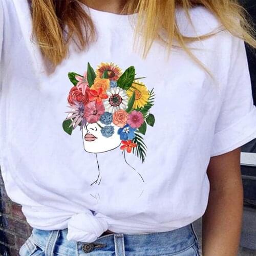 Women Graphic Flower Elegant Ladies Floral Aesthetic Kawaii Fashion 90s Girl Lady Print Female Clothes Tops Tees Tshirt T-Shirt