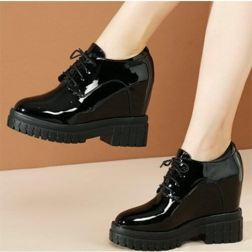2020 Casual Shoes Women Genuine Leather Wedges High Heel Ankle Boots Female Lace Up Round Toe Fashion Sneakers Punk Trainers