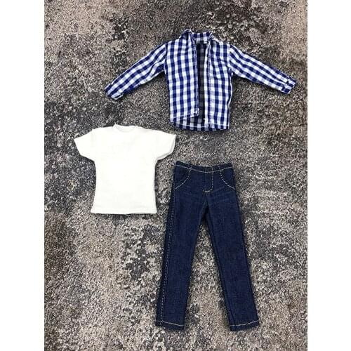 1/12 Fashion Male Clothes Jeans & Long Sleeve Plaid Shirt & T-shirt suits Clothing Accessories fit For 6'' Action Figure Body