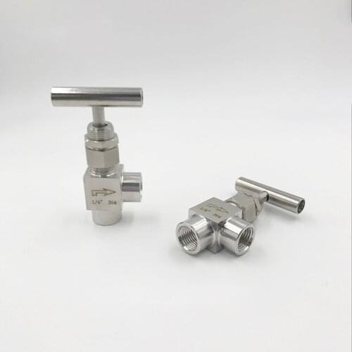 1/4" BSP NPT Female Angle Needle Valve Crane 915 PSI Bulkhead 304 Stainless Flow Control With Handle