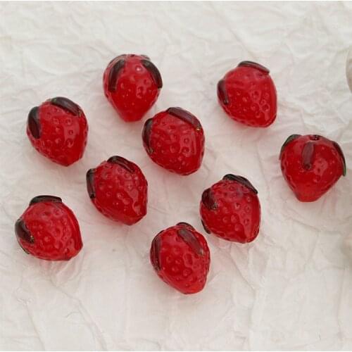 10 PCS 13x11mm Lampwork Glass Strawberry Beads Connector Charms DIY Handmade Earrings Accessories For Jewelry Making