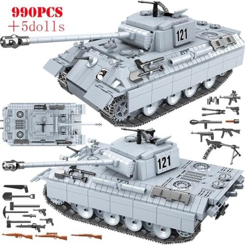 WW2 Military Panther Tank Building Blocks Weapon Army Figures Technical City Bricks Kids Educational Toys For Children Kids Gift