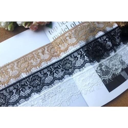 3 Meters/lot 5.5cm Width Embroidered White Black Champagne Gold Eyelash Fabric Lace Sewing Applique Wedding Party Decoration