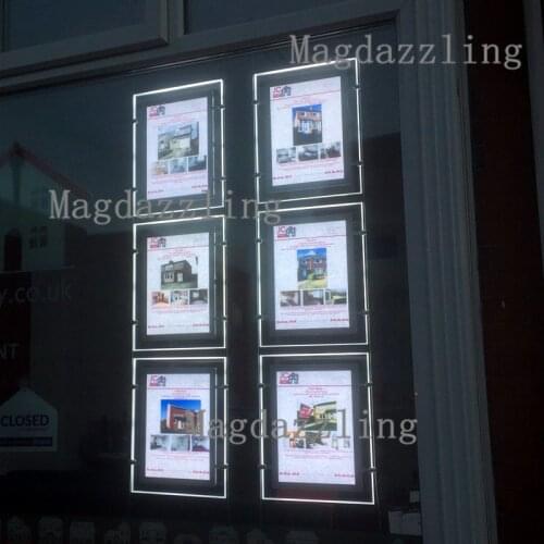 6PCS Single Sided A3 LED Window Display System Real Estate Agent Hanging Acrylic Poster Frame LED Light Pocket for Shop Window