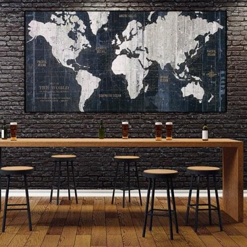 Large Size Abstract Black and White World Map Modern Painting on Canvas Poster and Print Wall Art Pictures for Living Room Decor