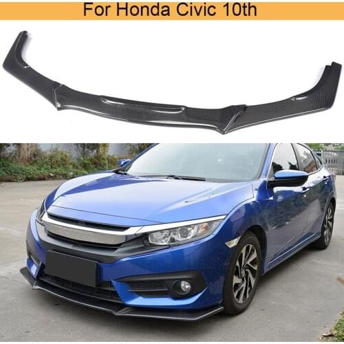 Car Front Bumper Lip Spoiler For Honda Civic 10th 2016 2017 Front Bumper Lip Chin Apron Splitters Carbon Fiber / Black PU