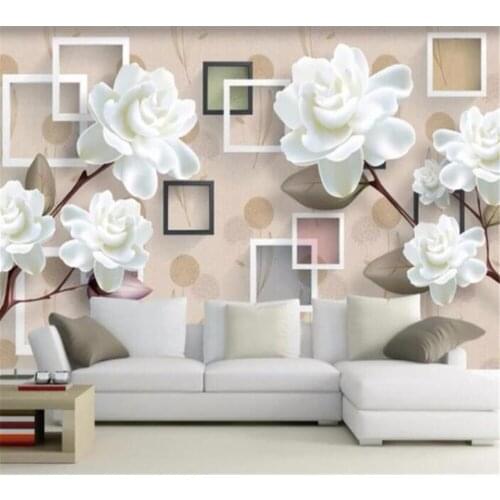 Beibehang Customized wallpaper high-end simple modern beautiful white peony 3D stereo TV background wall painting decoration