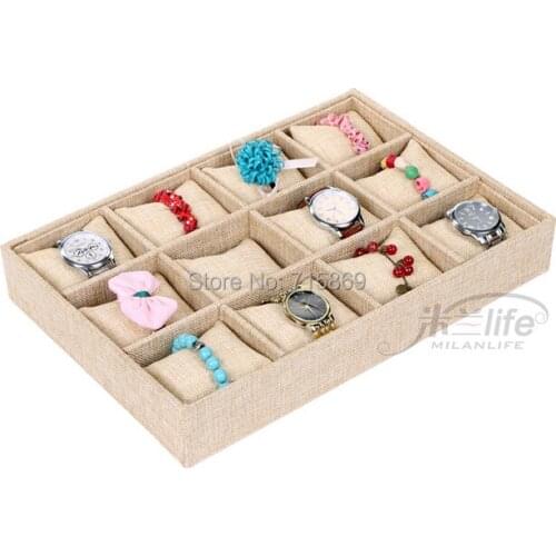 Free Ship 1pcs Beige Linen Bracelet Jewelry Display Pillows Bangle/ Watch Small Storage Tray