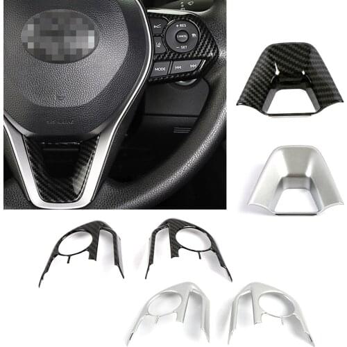 For Toyota Rav 4 Rav4 5 Gen 2019-2021 Steering Wheel Button Frame Cover Trim Carbon Fiber Printed Matte Silver Interior Moulding