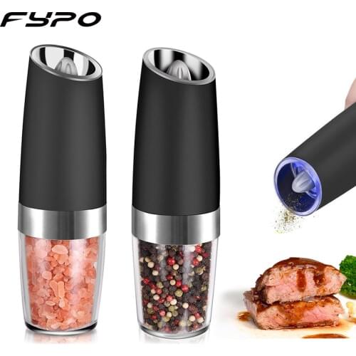 Fypo Electric Salt Pepper Grinder Stainless Steel Automatic Salt Shaker Battery Pepper Mill with Adjustable Coarseness BBQ Tool