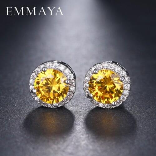 EMMAYA Womens Silver-color Gold CZ Stone Pierced Stud Earrings Round Shape Small Earring Jewelry Charms