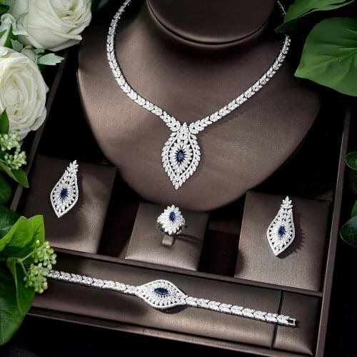 HIBRIDE Trendy White Wedding Jewelry Set Marquise Cut AAA Cubic Zircon Necklace Earring Bracelet Full Set for Women Bijoux N-490