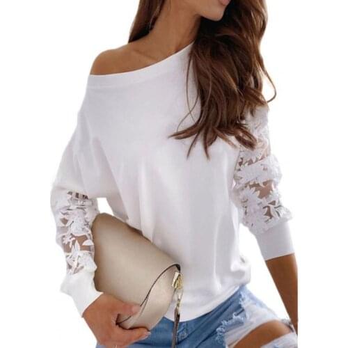 Classic Women Sweatshirt Embroidery Lace Long Sleeve Comfy Blouse Patchwork O Neck Loose Sweatshirt Pullover Top for Daily Wear