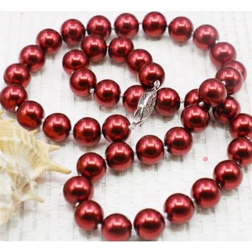 10mm Round Claret Wine Red Pearl Shell Necklace Women Girls Hand Made Jewelry Making Design Fashion Accessory Gifts For Mother