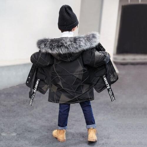 Boys cotton-padded jacket childrens long down cotton-padded jacket thick