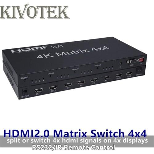 4K/60Hz HDMI2.0V Matrix Switch Switcher 4x4,split switch 4xhdmi signals on 4x displays.RS232 IR Remote Control Female Connector
