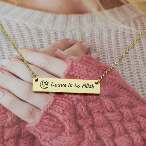Minimalist Bar Necklace For Women Leave it to Allah Islam Jewelry Geometric Gold Color Chain Stainless Steel Graduation Gift