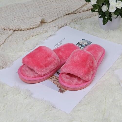 MLJUFEE Women Slippers Faux Fur Fluffy Winter Short Plush Pink Color Open Toe Fuzzy Cozy Bedroom Home Furry Slippers