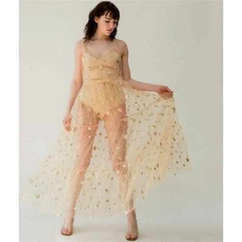 Fashion Women Ladies Flower Clothes Summer Sleeveless Floral Dress Elegant Stars transparent Sundress Party Club Streetwear