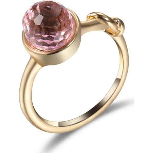 MOONROCY Light Gold Color Crystal Rings Pink Ball Party Trendy Rings Jewelry Wholesale for Women Girls Gift Dropshipping