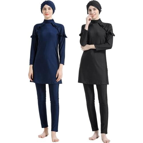Muslim Women Conservative Hui Swimsuit AliExpress Solid Solor Slim Sunscreen 7hree-Piece Adult Swimwear Abaya Plus Size Dress