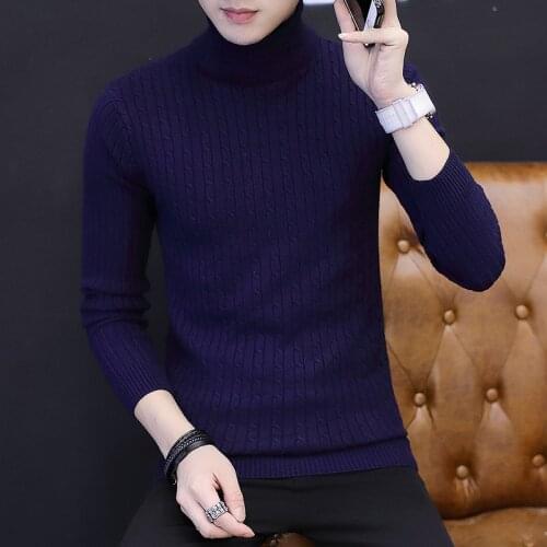 2019 Mens Sleeves Knitted Sweater Autumn Winter New Style Turtleneck Warm Blouse Fashionable Pure Color Young Mens Sweaters