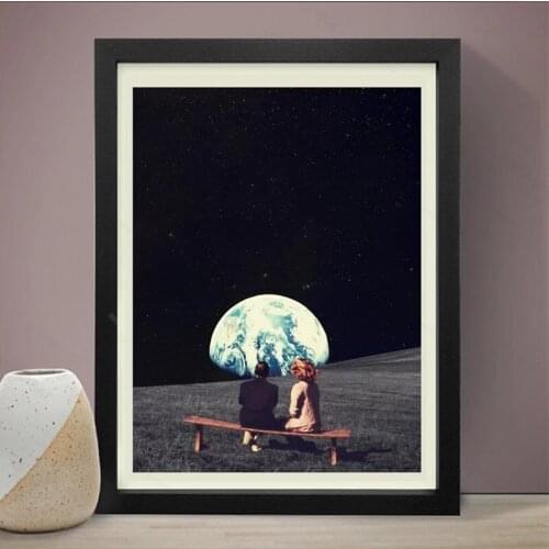 We Used To Live There Earth Canvas Art Print and Poster , Surrealism Galaxy Space Canvas Painting Wall Picture Sci-Fi Art Decor
