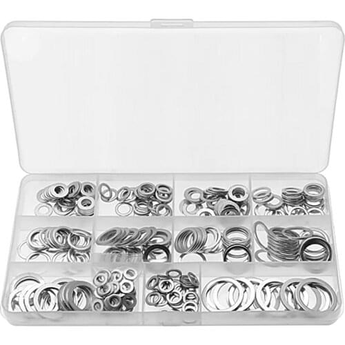 18 Sizes 450Pcs Corrosion Resistant Assortment Washer Flat Spacer Aluminum Washer Gasket Set Sealing Kit with Storage Box