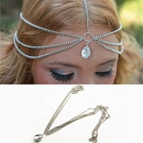 Charming Multilayer Tassel Chain Headband Water Droplets Crystal Headband Hair Forehead Chain For Women Boho Hair Jewelry