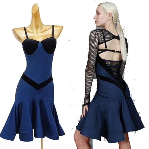 Latin Dance Dress Women Sexy Sling Fish Bone Dress Practice Clothes Chacha Samba Tango Latin Dance Competition Dresses DN7449