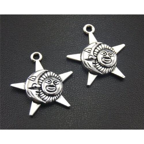 20pcs Silver Color moon and sun Pendant Jewelry Making DIY Handmade Craft 25x22mm A1755