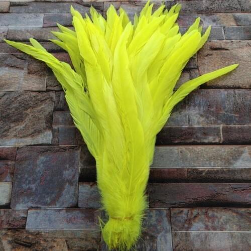 Rare 500pcs Beautiful 12-14inches/30-35cm Fluorescent Yellow Rooster Tail Feathers Clothing Hat Christmas Holiday Decorative