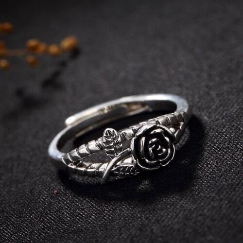 S925 Pure Silver Ms Personality Joker Opening Hollow Out Roses Thai Silver Restoring Ancient Ways Ring Ring Wholesale
