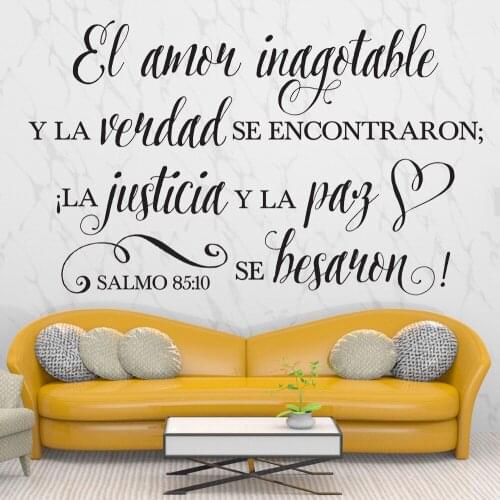 Salmo 85:10 Wall Stickers El Amor Inagotable Spanish Quotes Decals Mural Vinyl Bedroom Livingroom Decoration Poster RU2480