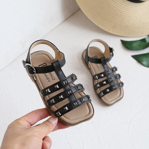 Girls Sandals 2021 Summer New Fashion Rivet Design Soft-soled Kids Beach Shoes Casual Toddler Baby Princess Children Roman Shoes
