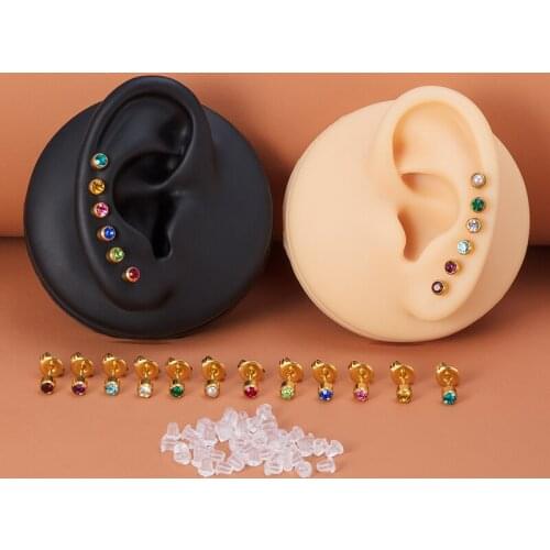 1 Pair Fashion Steel Sterile Ear Piercing Gold Birthstone Earrings Stud CZ Gem Cartilage Tragus Helix for Birthstone Earring Gun