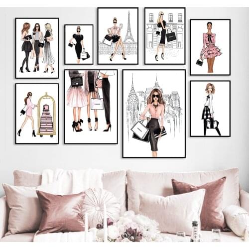 London Paris Super Model Fashion Girl Wall Art Canvas Painting Nordic Posters And Prints Wall Pictures For Living Room Decor