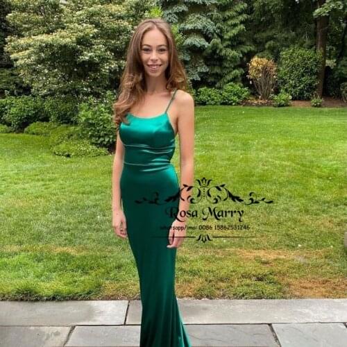Hunter Green Backless Mermaid Prom Dresses 2K21 Cheap Simple Satin Girls Graduation Formal Evening Party Wear For Women