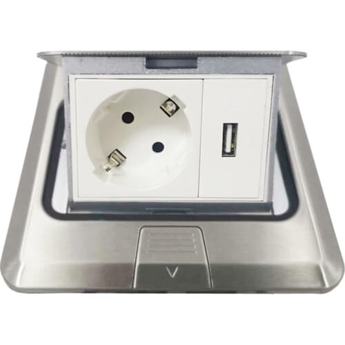 EU Standard Stainless Steel Panel Pop up Ground Socket Outlet German Socket Blank Board Computer USB 2 Pin Function Key Replaced