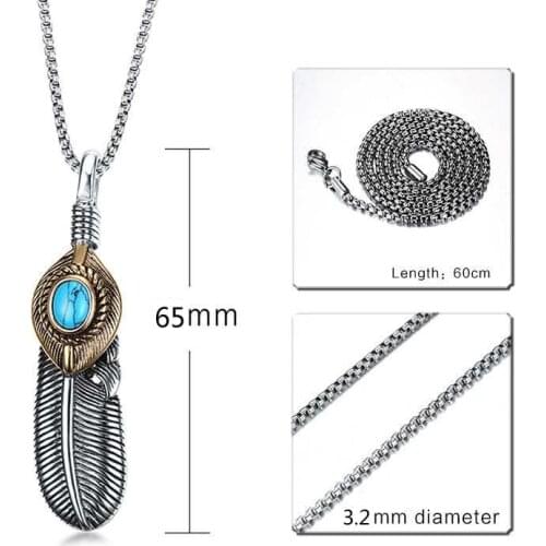 Goro 's Top Quality Boho Style Vintage Accessories Indian Jewelry Antique Chain Feather Shape Pendant Necklace