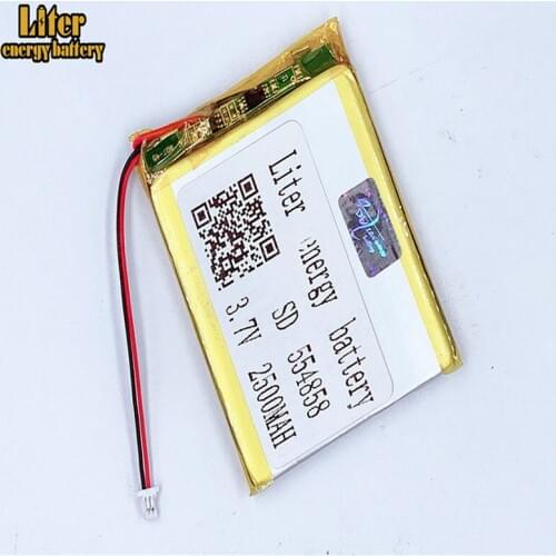 1.0MM 2pin connector 554858 555060 2500mah 3.7V Li-polymer battery LiPo MP4 MP5 small toys battery
