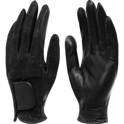 1 pc Men Left Hand Black Genuine Cabretta Sheepskin Leather Breathable Golf Gloves (Regular Sizes)