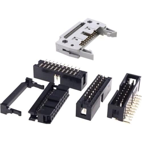 100pcs 2.54 mm 20 Pin IDC Header 2x10 Pin Female Socket SMD THT Straght Horizontal Eject Latch Lock Rectangular Connector