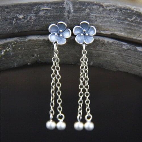 2018 Direct Selling Special Offer Plant Earings Fashion Jewelry S925 Pure Cherry Peach Blossom Long Tassel Earrings Thai Folk