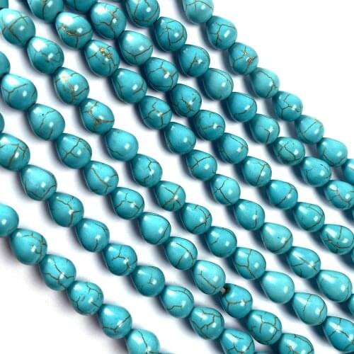2020 Natural Blue Turquoises Round Water Drop Straight Hole Loose Beads for Making DIY Jewelry Necklace Bracelet Accessories