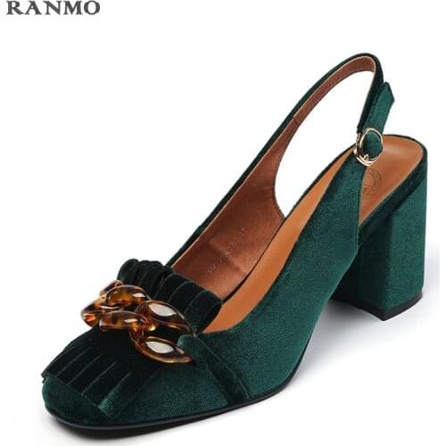 2021 Summer Heels and Sandals for Women with Vintage Suede Sliders with Crystal Chain Tassel Tassel High Heels for Party Shoes