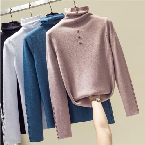 2021 autumn winter pullover loose languid lazy web celebrity sweater turtleneck small fresh sweet long sleeve blouse white short