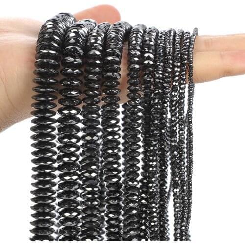 Natural Stone Beads Oval Faceted Black Hematite Loose Spacer Beads for Jewelry Making Bracelets DIY Accessories 3/4/6/8/10/12MM
