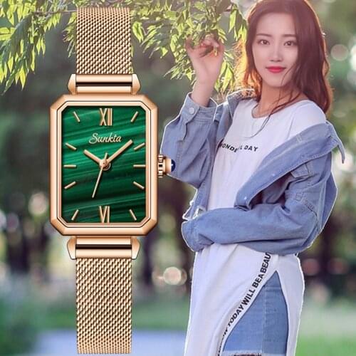 SUNKTA new romantic womens watch peacock green dial fashion style Japanese quartz movement mesh belt Montre Femme Reloj Mujer